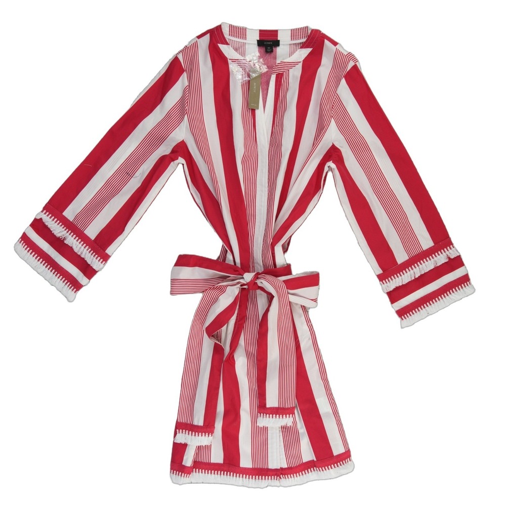 NWT J.Crew Dress Women's‎ Size 10 Red White Striped Fringe Hem Knee Length